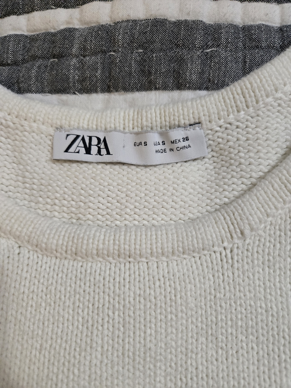 ZARA Cream Textured Knit Crewneck Sweater